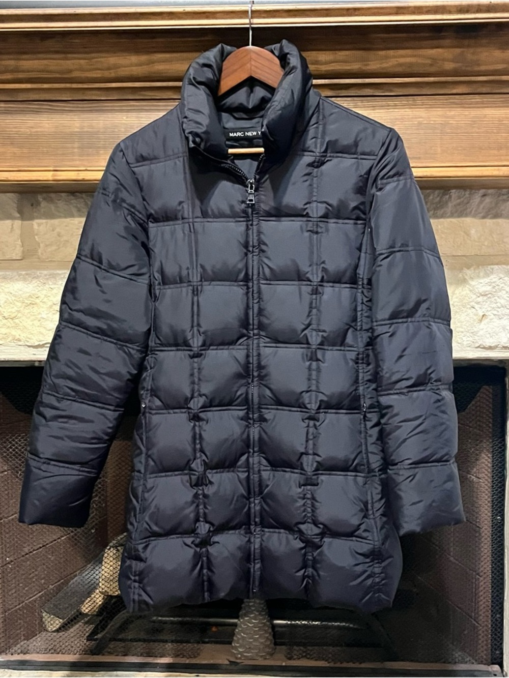 Marc New York Black Mid Length Quilted Puffer Coat Size Small